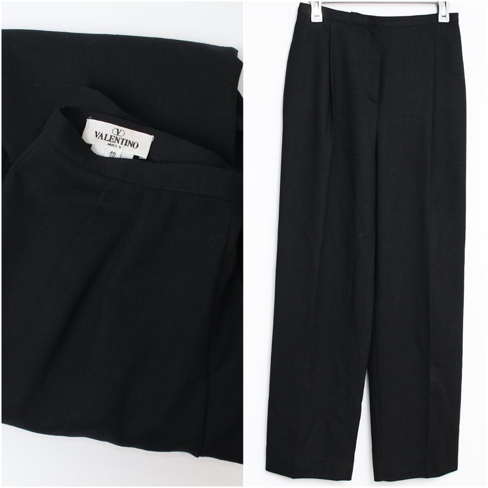 Valentino Black High-Waist Wool Dress Pants Sz 12